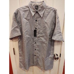 NWT Claudio Nucci Plaid Mens Shirt M Black White Checks Short Sleeve